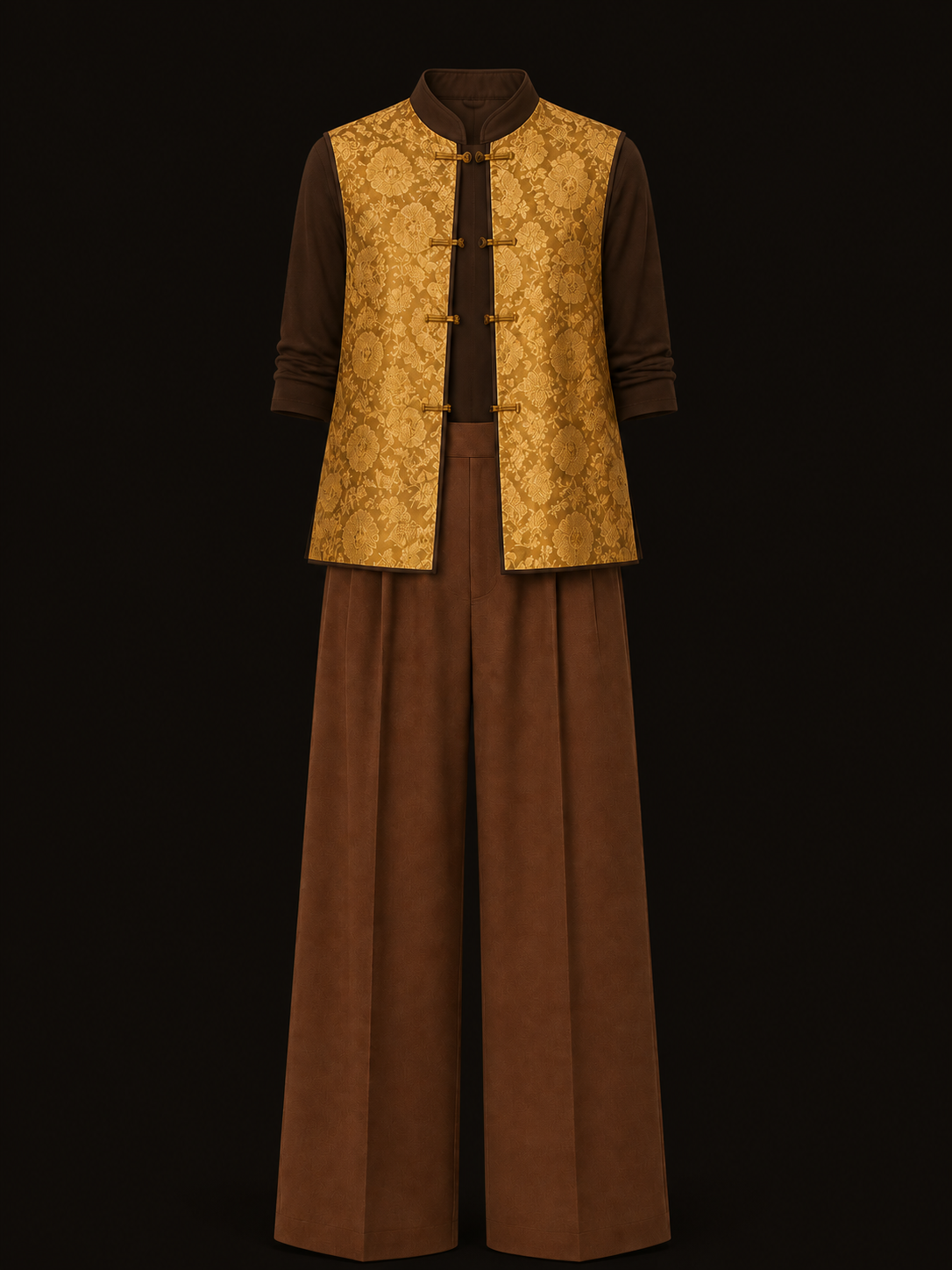 Gilded Medallion Frog-Button Long Vest