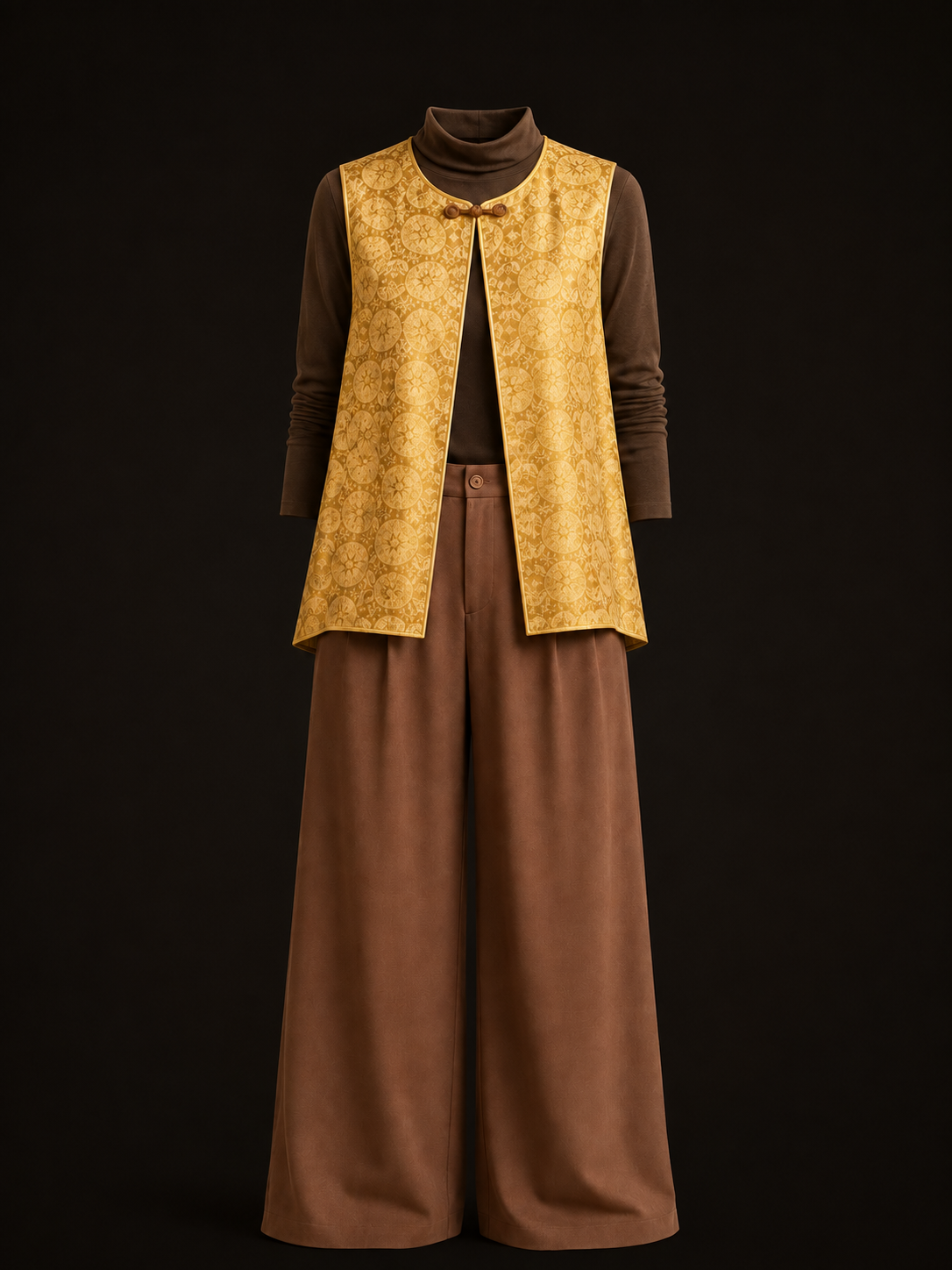 Gilded Brocade Open-Front Long Vest